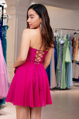 Corset Lace Homecoming Dress Fuchsia Short Grad Dress Chiffon Mychicdress