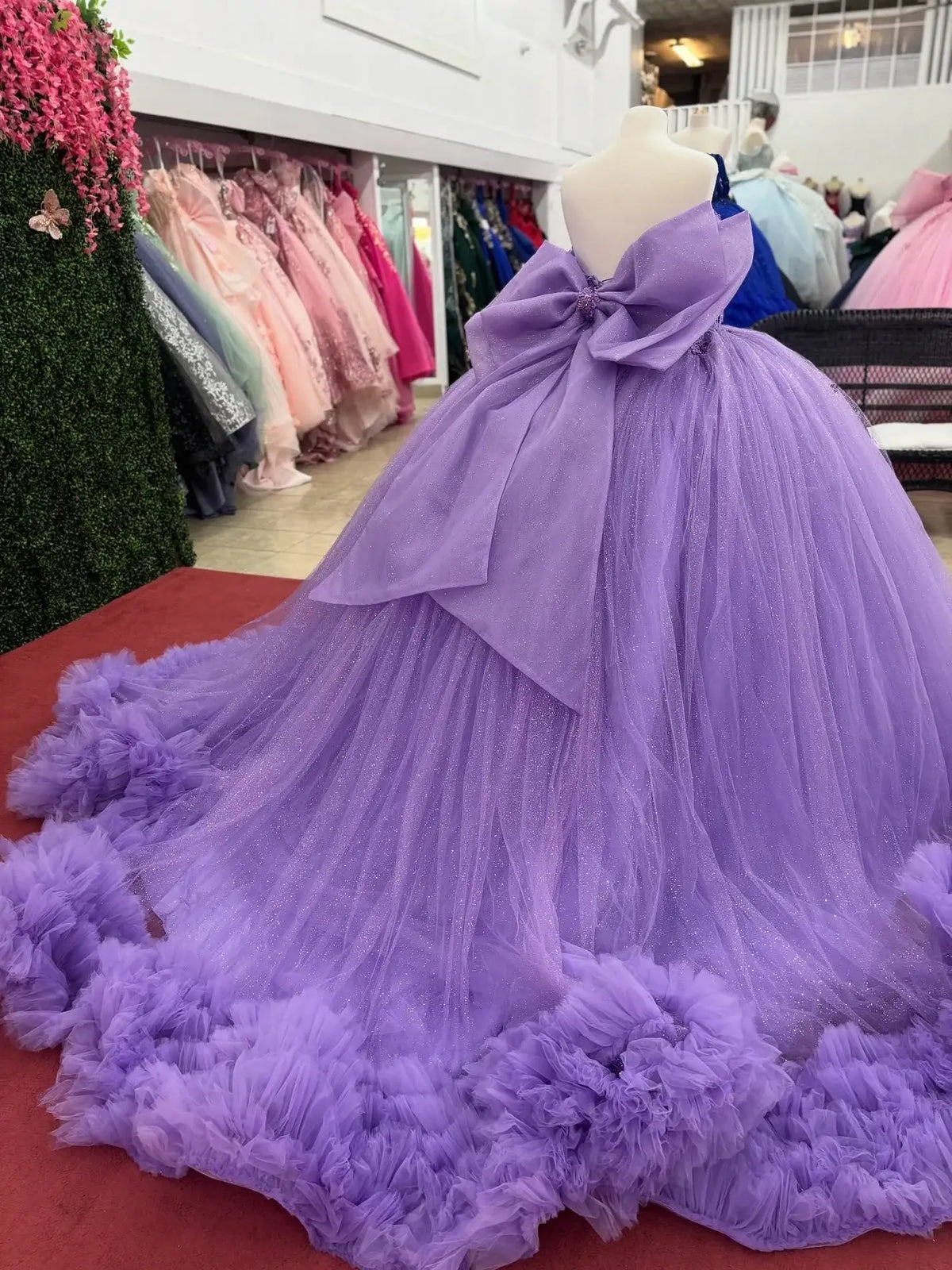 Corset Bodice Lavender Quince Dress Off Shoulder Ball Gown Beaded Ruffles