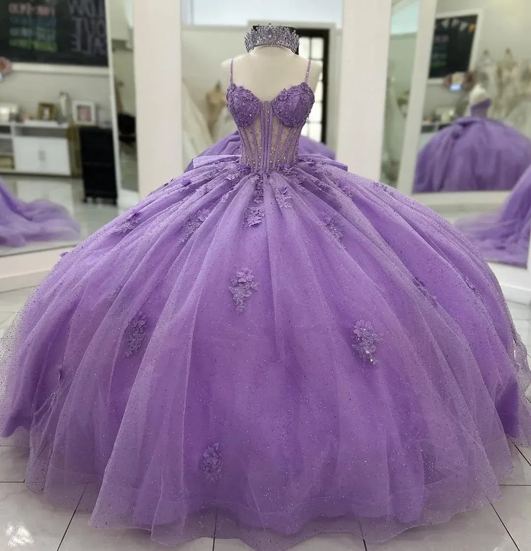 Discount Corset Lavender Sweet 16 Dress Tulle Lace Beaded Quince Dress