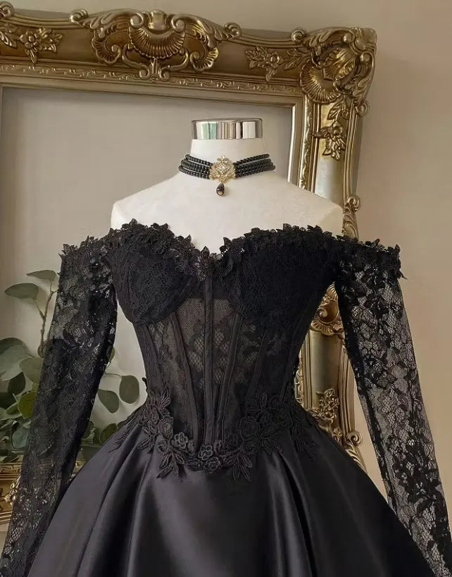 Corset Mini Black Lace Homecoming Dress Off-the-Shoulder with Sleeves