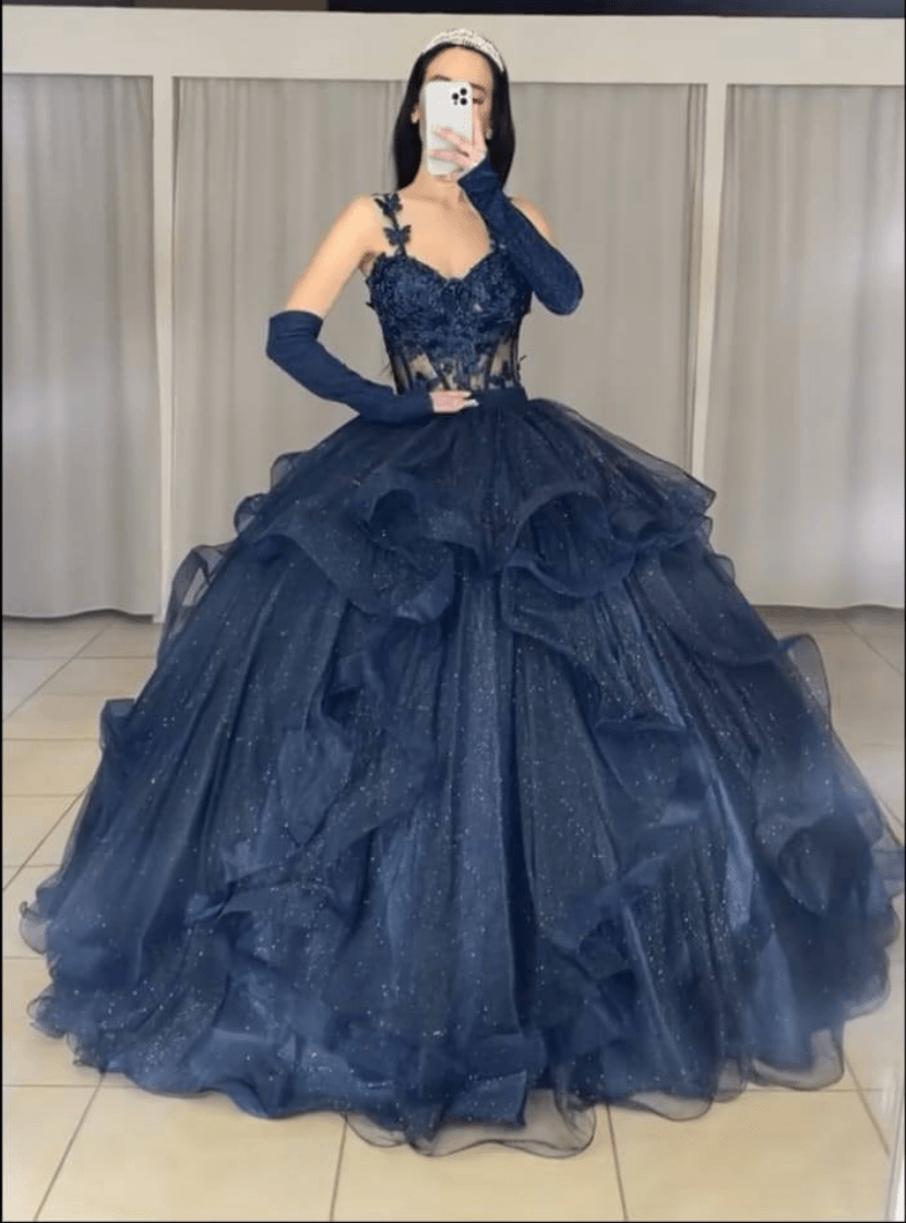 Corset Navy Blue Quinceanera Dresses Ruffles Sweet 16 Party Gown