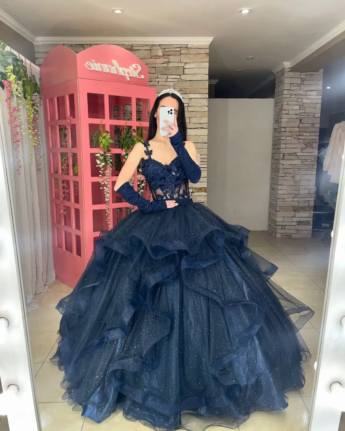 Corset Navy Blue Quinceanera Dresses Ruffles Sweet 16 Party Gown