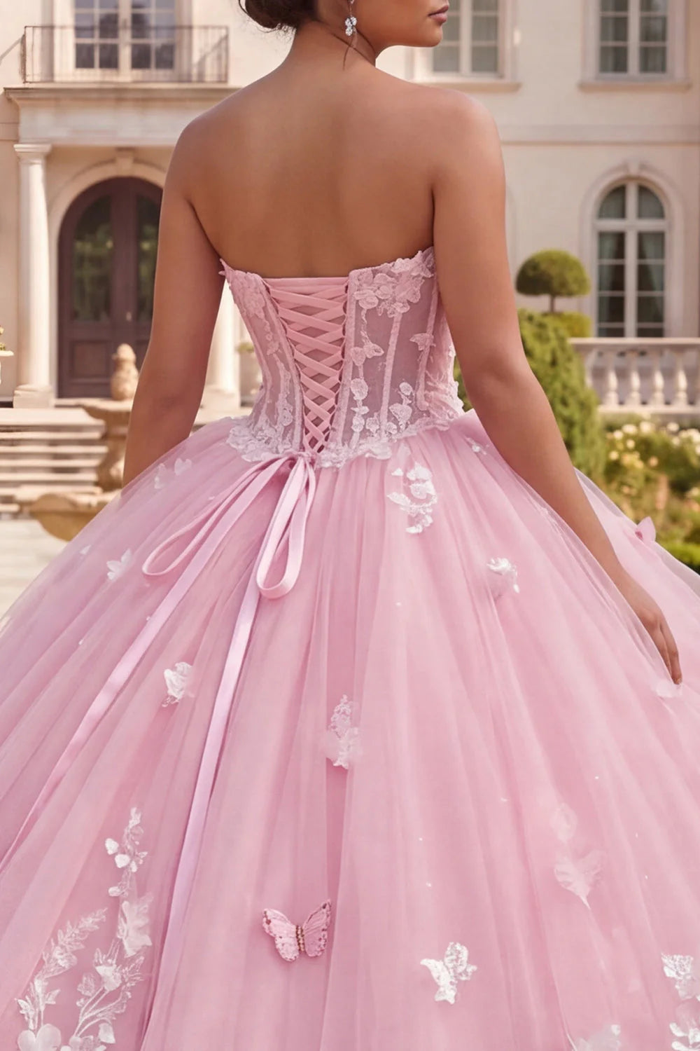 Off The Shoulder Corset Pink Quinceanera Dress Ball-Gown Ruffled Appliqued