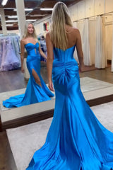 Burgundy Corset Prom Dress with Slit Mermaid Sweetheart Long