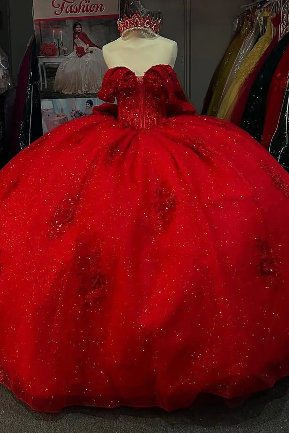 Corset Red Quinceanera Dresses Sequin Lace Tulle Appliqued