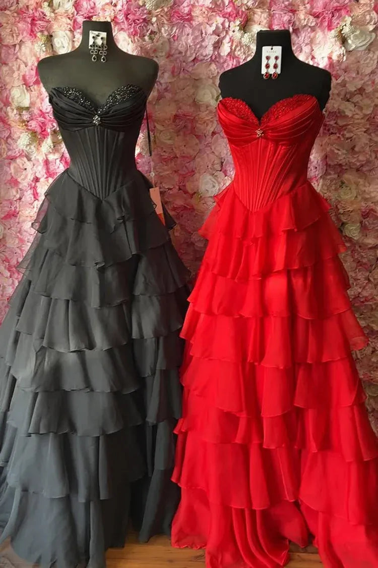 Black and red evening gowns