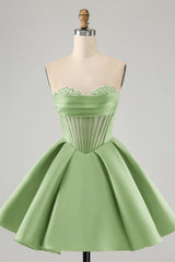 Corset Sage Green Hoco Dress Strapless Tight with Beading