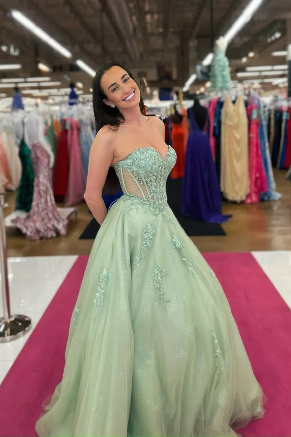 Corset Sage Green Quinceanera Dress Sweetheart Tulle with Appliques