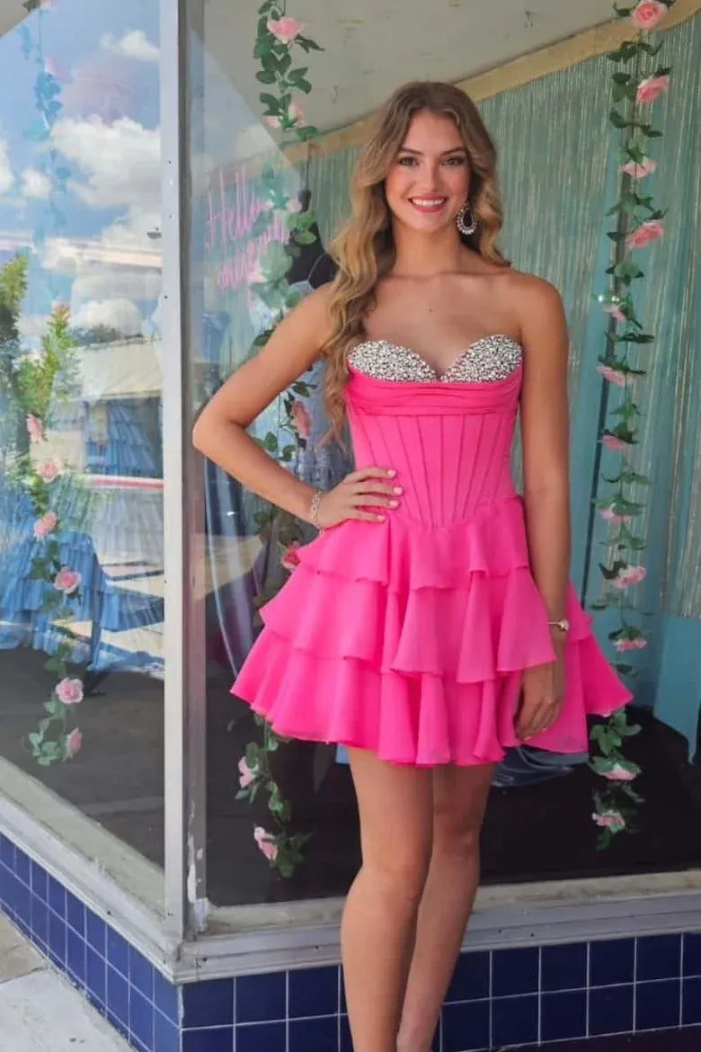Sweetheart Navy Blue Homecoming Dress Corset Short Beaded Ruffle Dress