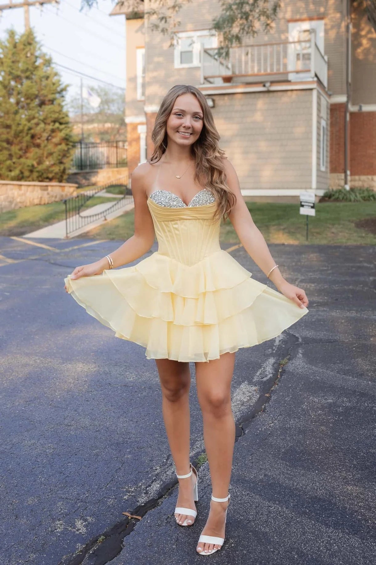 Sweetheart Navy Blue Homecoming Dress Corset Short Beaded Ruffle Dress