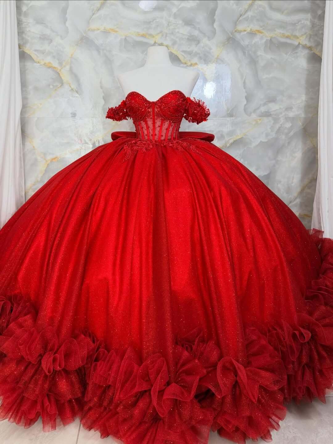 Corset Sweetheart Quinceanera Dresses Red with Beading Ruffles