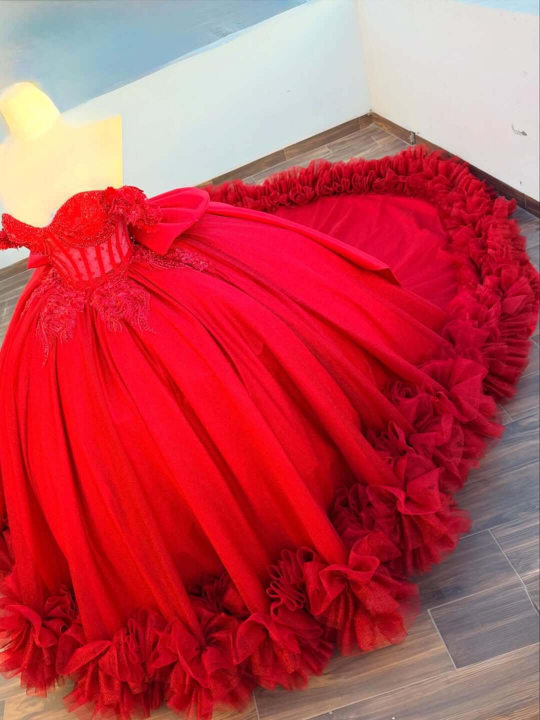 Corset Sweetheart Quinceanera Dresses Red with Beading Ruffles