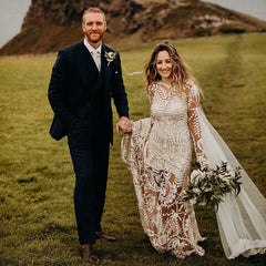 Country Destination Wedding Dress Boho Lace Illusion Mermaid Bridal Gown