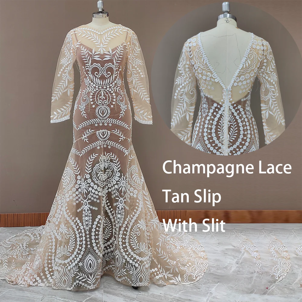 Country Destination Wedding Dress Boho Lace Illusion Mermaid Bridal Gown