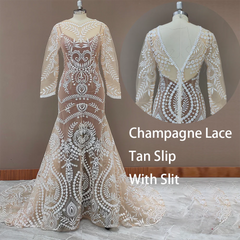Country Destination Wedding Dress Boho Lace Illusion Mermaid Bridal Gown