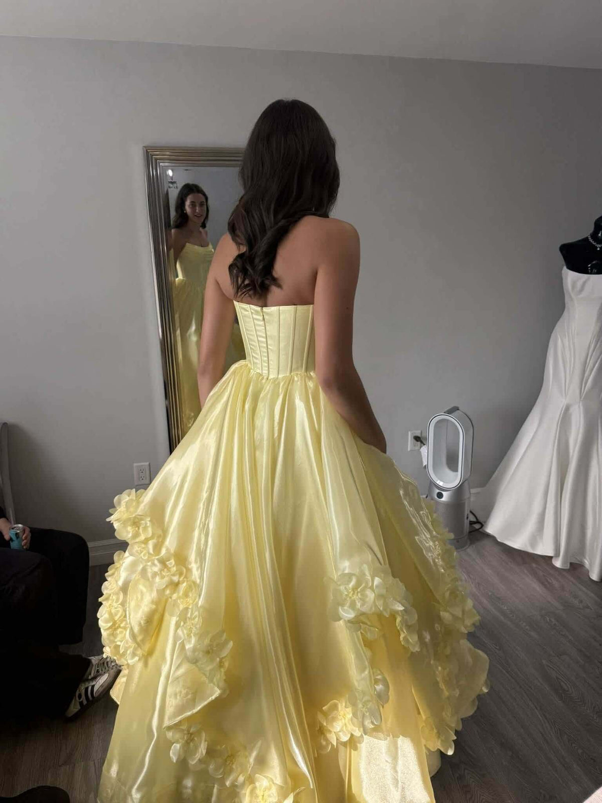 Cowl Neck Light Yellow Prom Dress Strapless 3D Floral Sweet 16