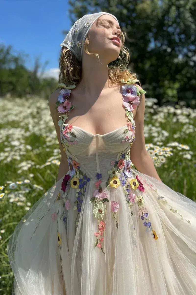 Custom Made A Line Ankle Length Floral Prom Dress