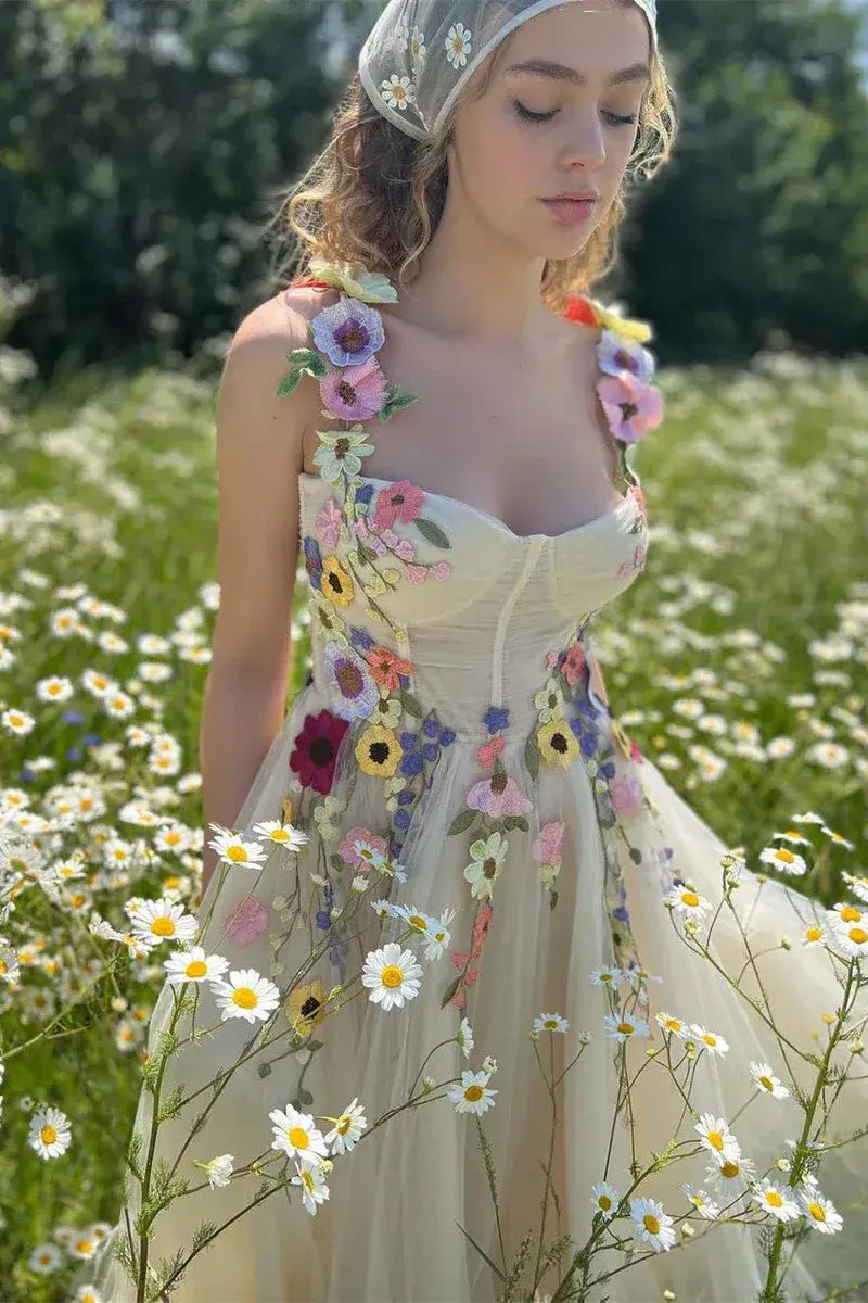 Custom Made A Line Ankle Length Floral Prom Dress