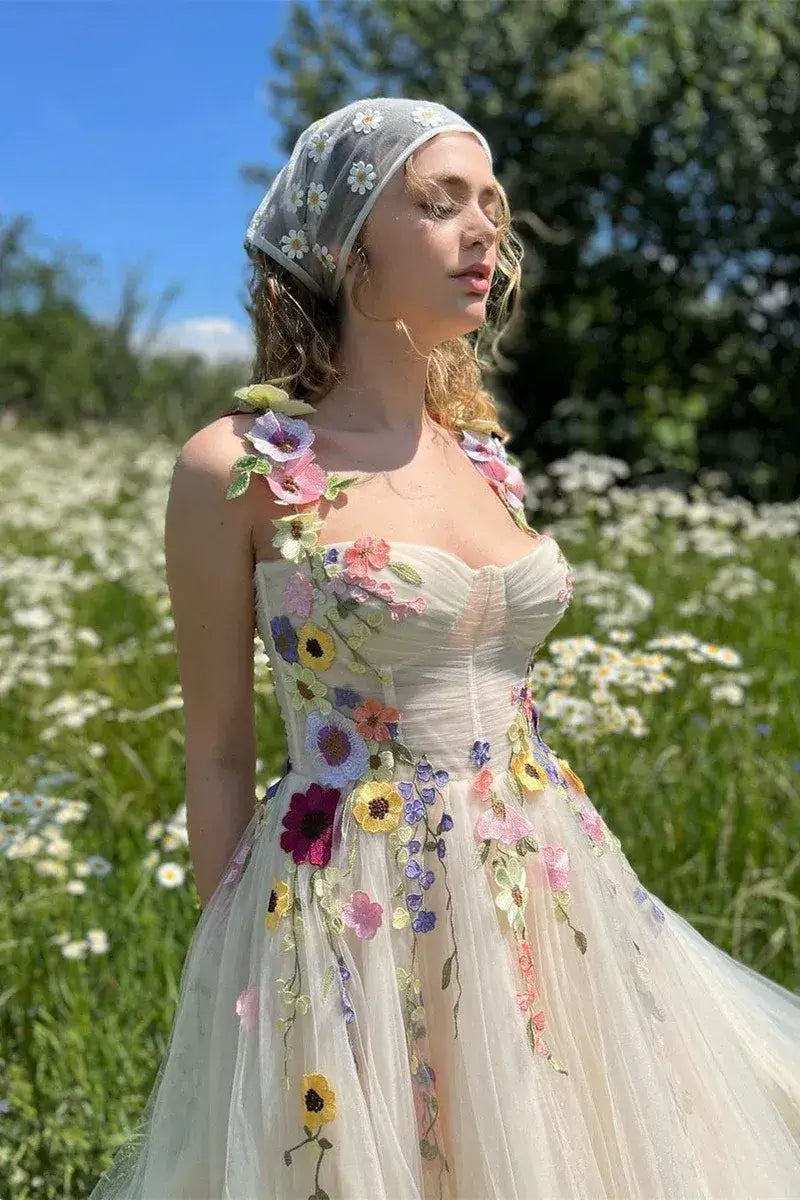 Custom Made A Line Ankle Length Floral Prom Dress
