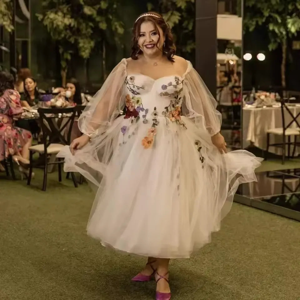 Custom Made A Line Ankle Length Floral Prom Dress Tulle Embroidery