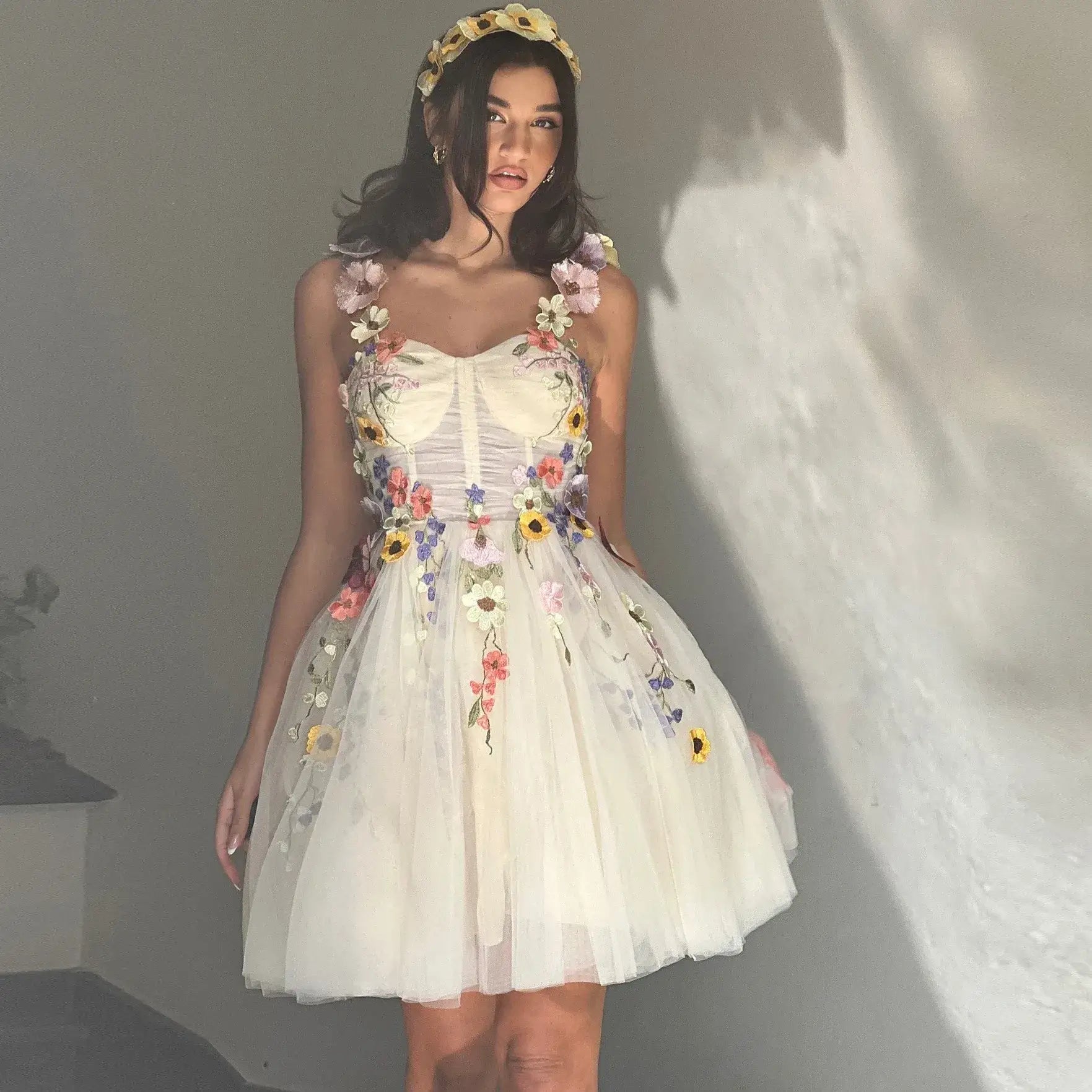 Custom Made A Line Ankle Length Floral Prom Dress Tulle Embroidery