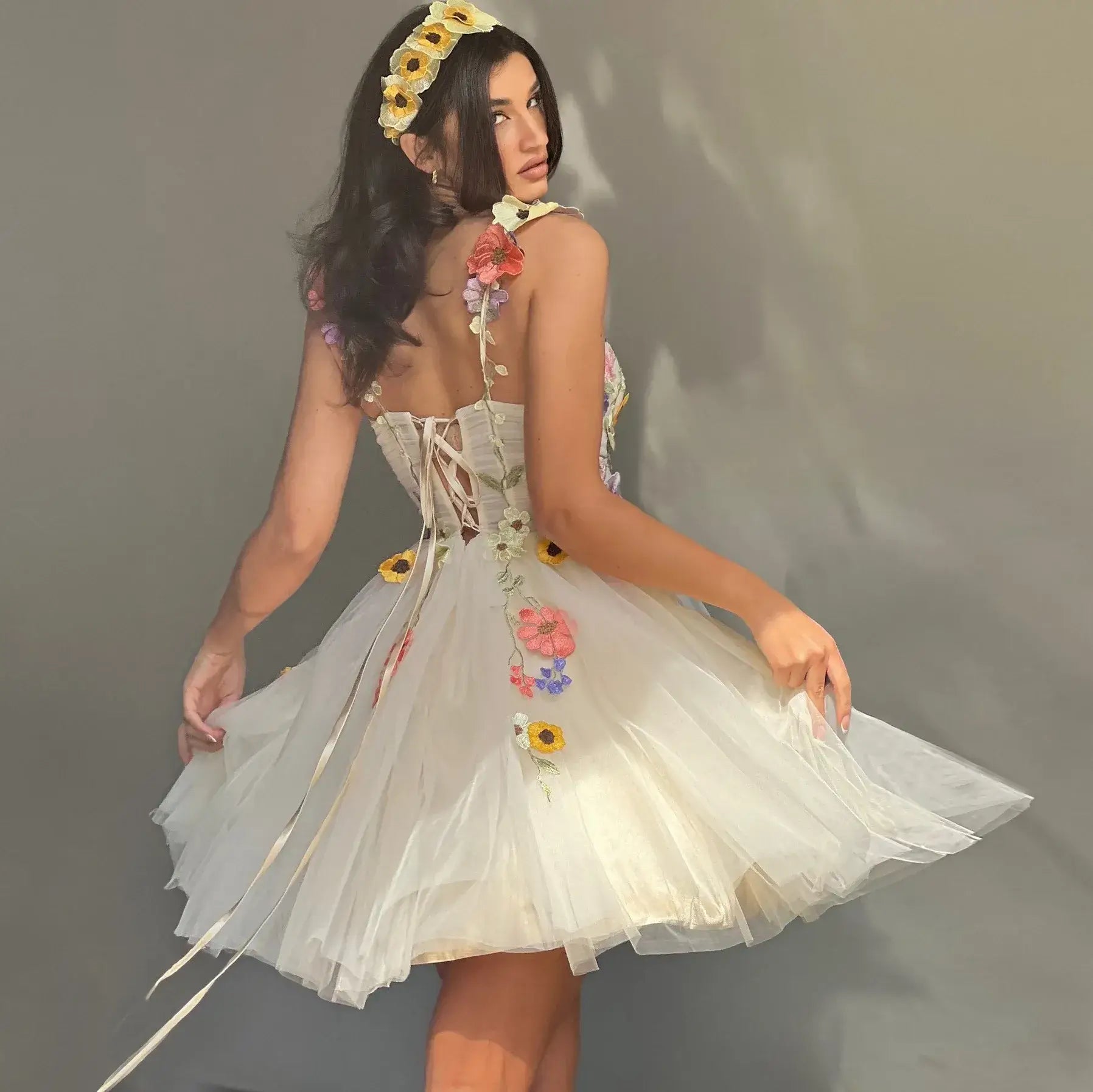Custom Made A Line Ankle Length Floral Prom Dress Tulle Embroidery