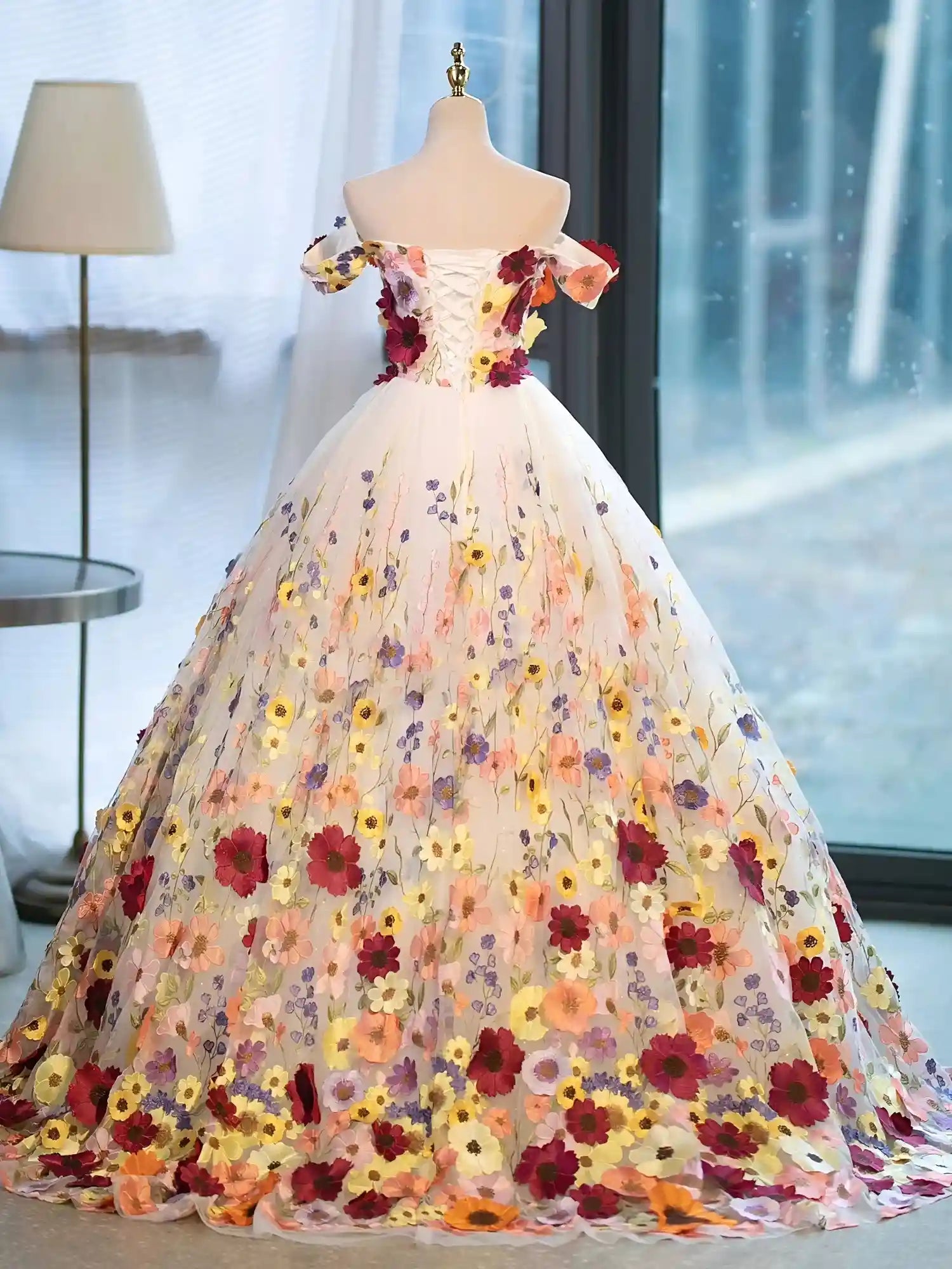 Custom Made Garden Floral Wedding Dresses Off the Shoulder Ball Gown