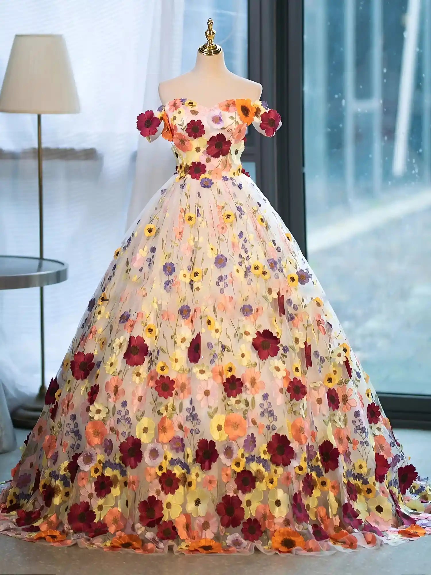 Custom Made Garden Floral Wedding Dresses Off the Shoulder Ball Gown