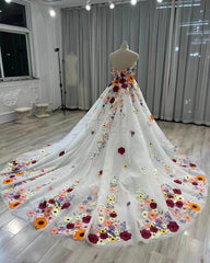 Custom Made Real Forla Wedding Dress Tulle Sweetheart with 3D Flowers Mychicdress