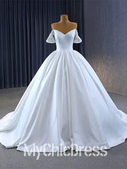 Custom Made Minimalist White Wedding Dress Satin Sweetheart Lace up
