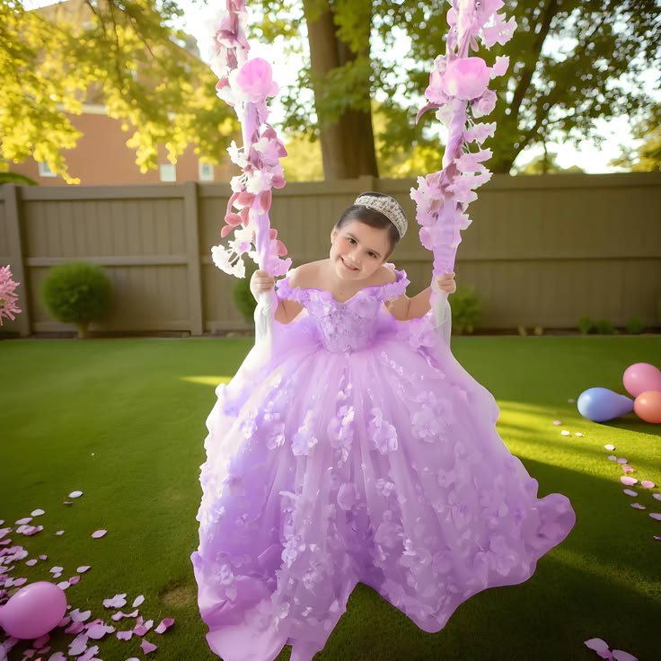 Custom Princess Light Blue 3D Flower Girl Dresses Off the Shoulder