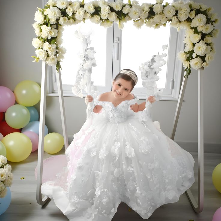 Custom Princess Light Blue 3D Flower Girl Dresses Off the Shoulder