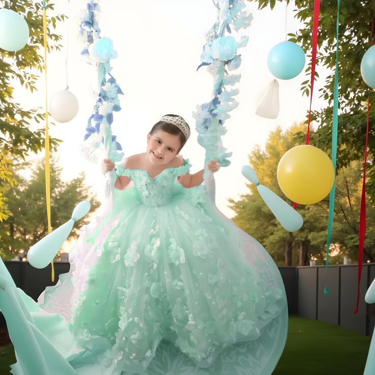Custom Princess Light Blue 3D Flower Girl Dresses Off the Shoulder