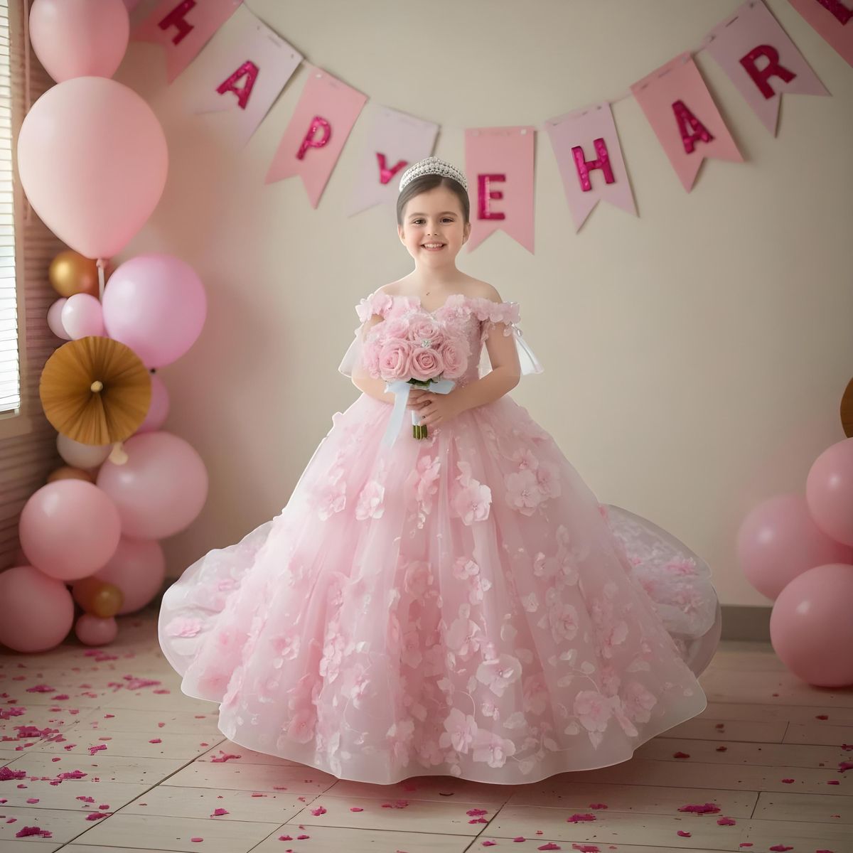 Custom Princess Light Blue 3D Flower Girl Dresses Off the Shoulder