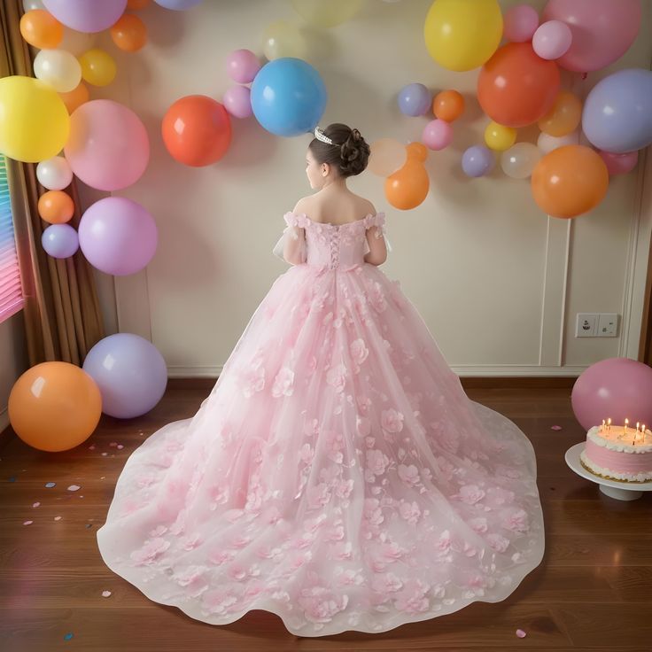 Custom Princess Light Blue 3D Flower Girl Dresses Off the Shoulder