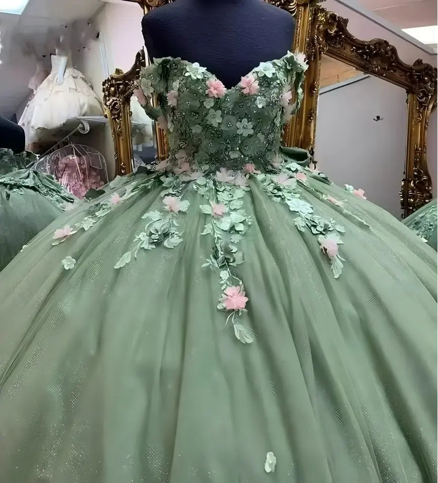 Customize Mint Green Quinceanera Dresses off Shoulder Florals