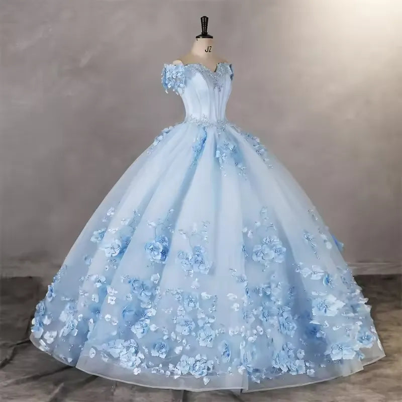 Light blue ball gown with floral embellishments 