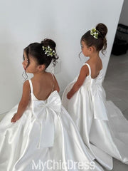 Customized Pretty Flower Dresses For Kids Soft Satin with Bow Back Mychicdress