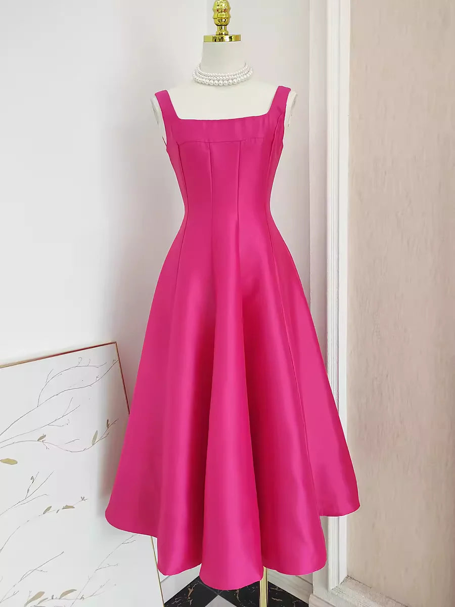 Cute A line Satin hot pink Graduation Dress Women Summer Dresses Mychicdress