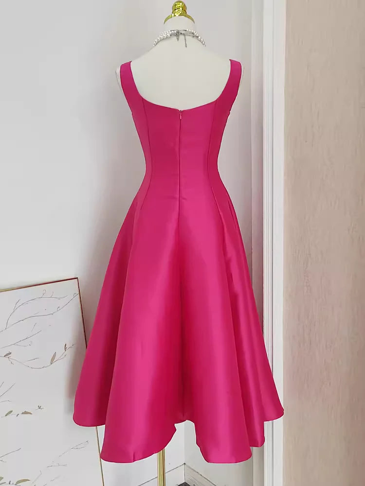 Cute A line Satin hot pink Graduation Dress Women Summer Dresses Mychicdress