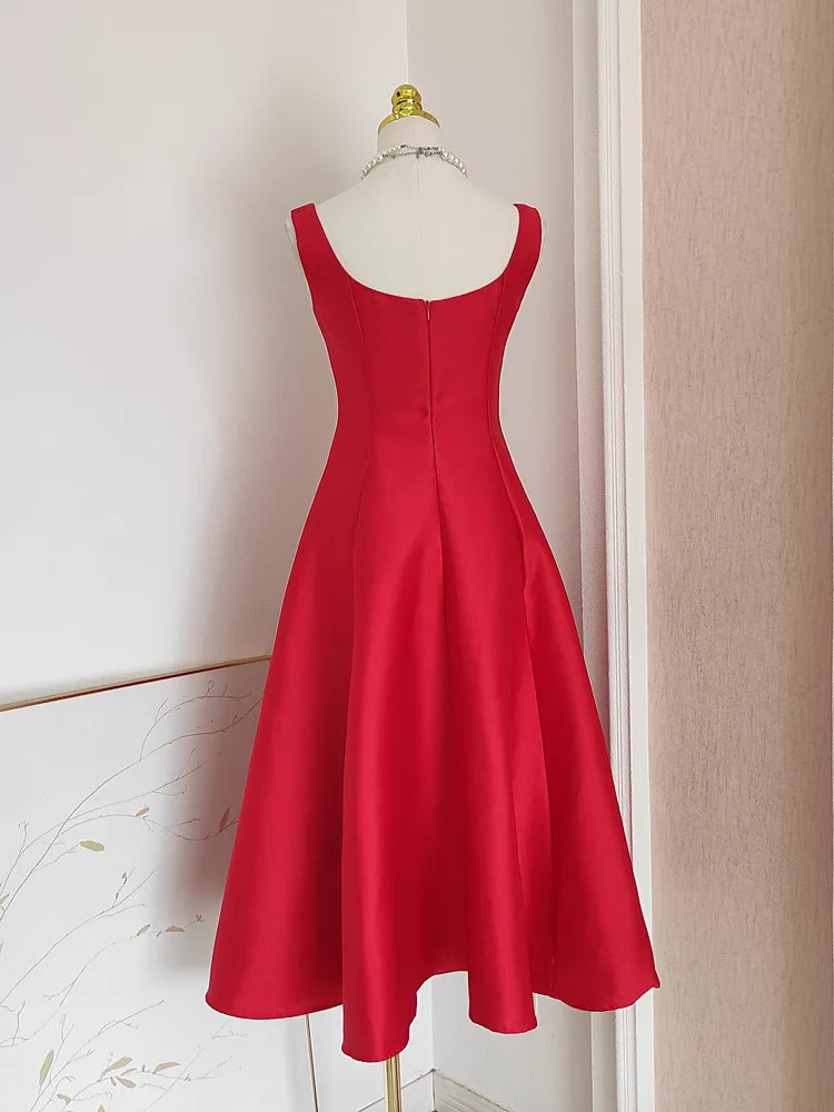 Cute A line Satin red Graduation Dress Women Summer Dresses Mychicdress