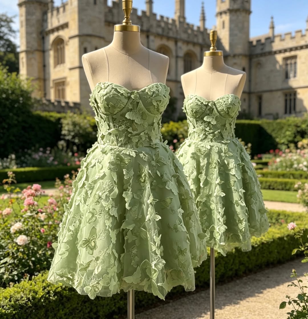 Cute A-Line Strapless Mini Sage Green Homecoming Dress with Butterfly