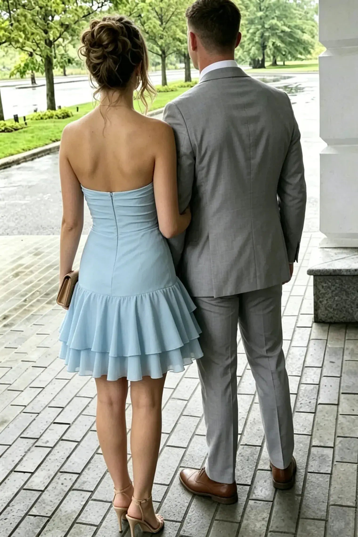 Cute Blue Short Homecoming Dress Strapless Ruffles Chiffon