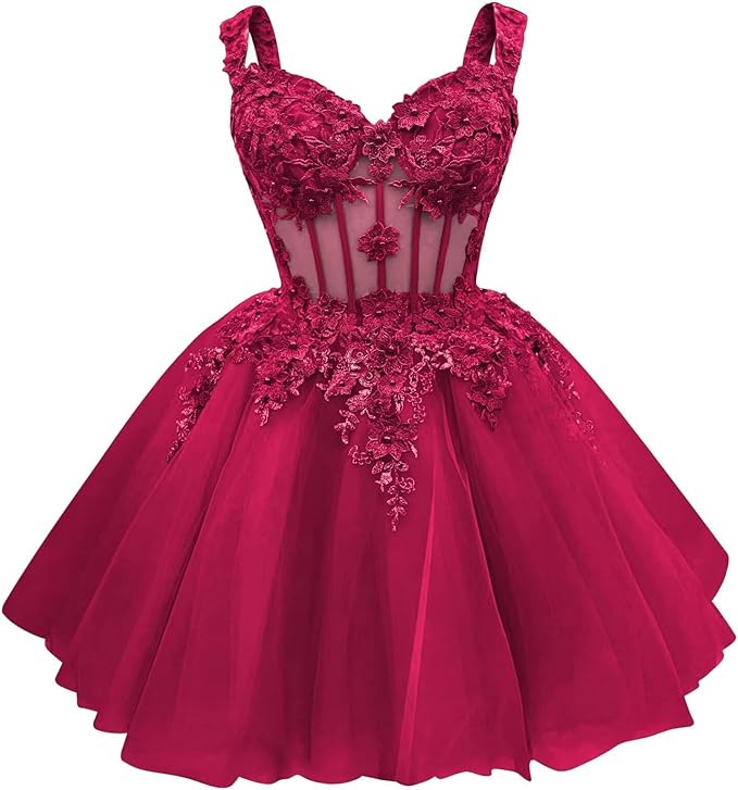 Cute Green Corset Homecoming Dresses Lace Floral Short DAMA Dress