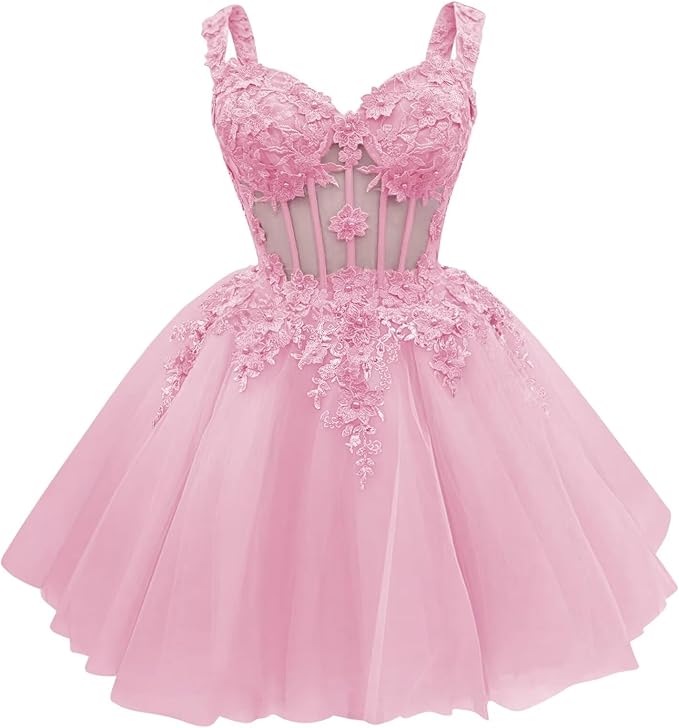 Cute Green Corset Homecoming Dresses Lace Floral Short DAMA Dress