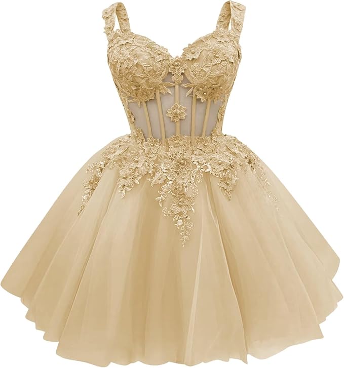 Cute Green Corset Homecoming Dresses Lace Floral Short DAMA Dress