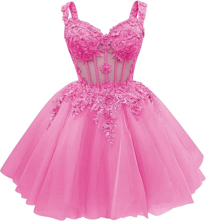 Cute Green Corset Homecoming Dresses Lace Floral Short DAMA Dress