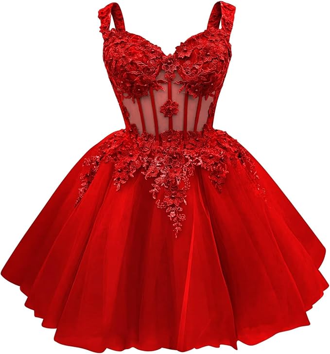 Cute Green Corset Homecoming Dresses Lace Floral Short DAMA Dress