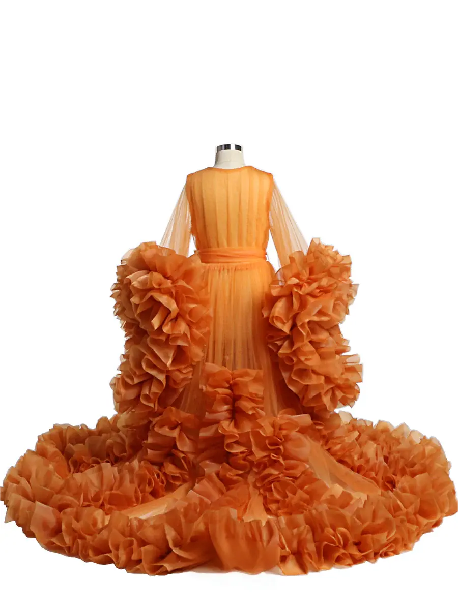 Cute Flower Girls Dresses orange Organza Ruffles Baby Party Frocks