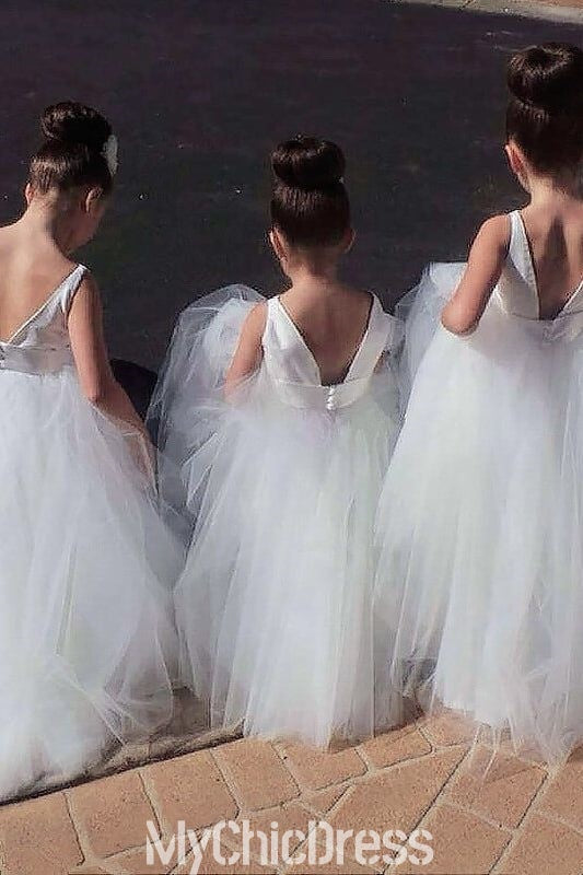 Cute Hi Low Satin Tulle Flower Girl Dress for Wedding Party